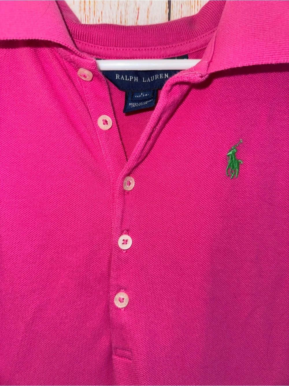 Ralph Lauren Girls' Hot Pink Polo Dress with Navy Stripe Hem, Tennis L 12/14
